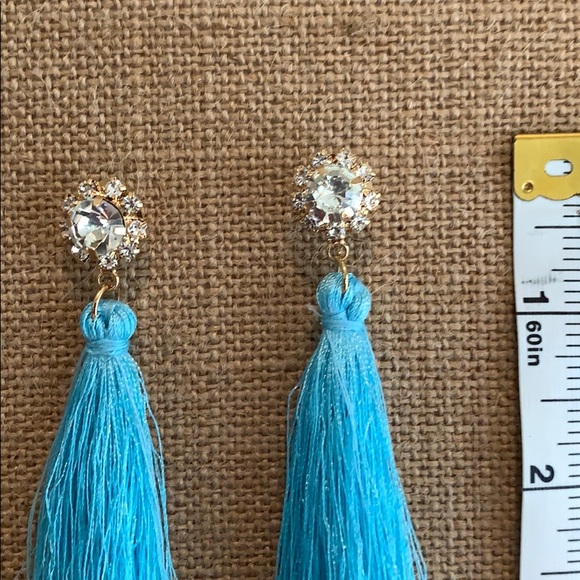 New baby blue rhinestone tassel earrings - Picture 3 of 4